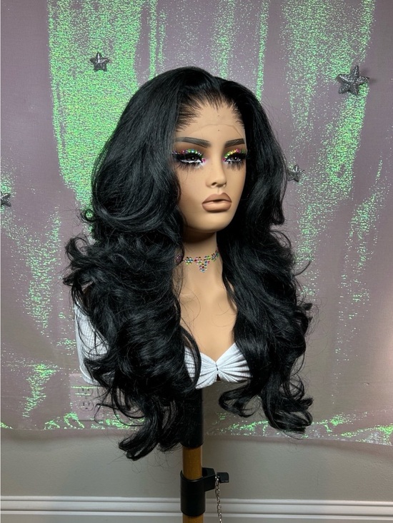 Other - Synthetic Premium Black Long Wavy Lace Front Wig - Natural Volume